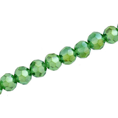 8MM FACETED ROUND CRYSTAL BEADS - APPROX 72/PCS  - GREEN AB