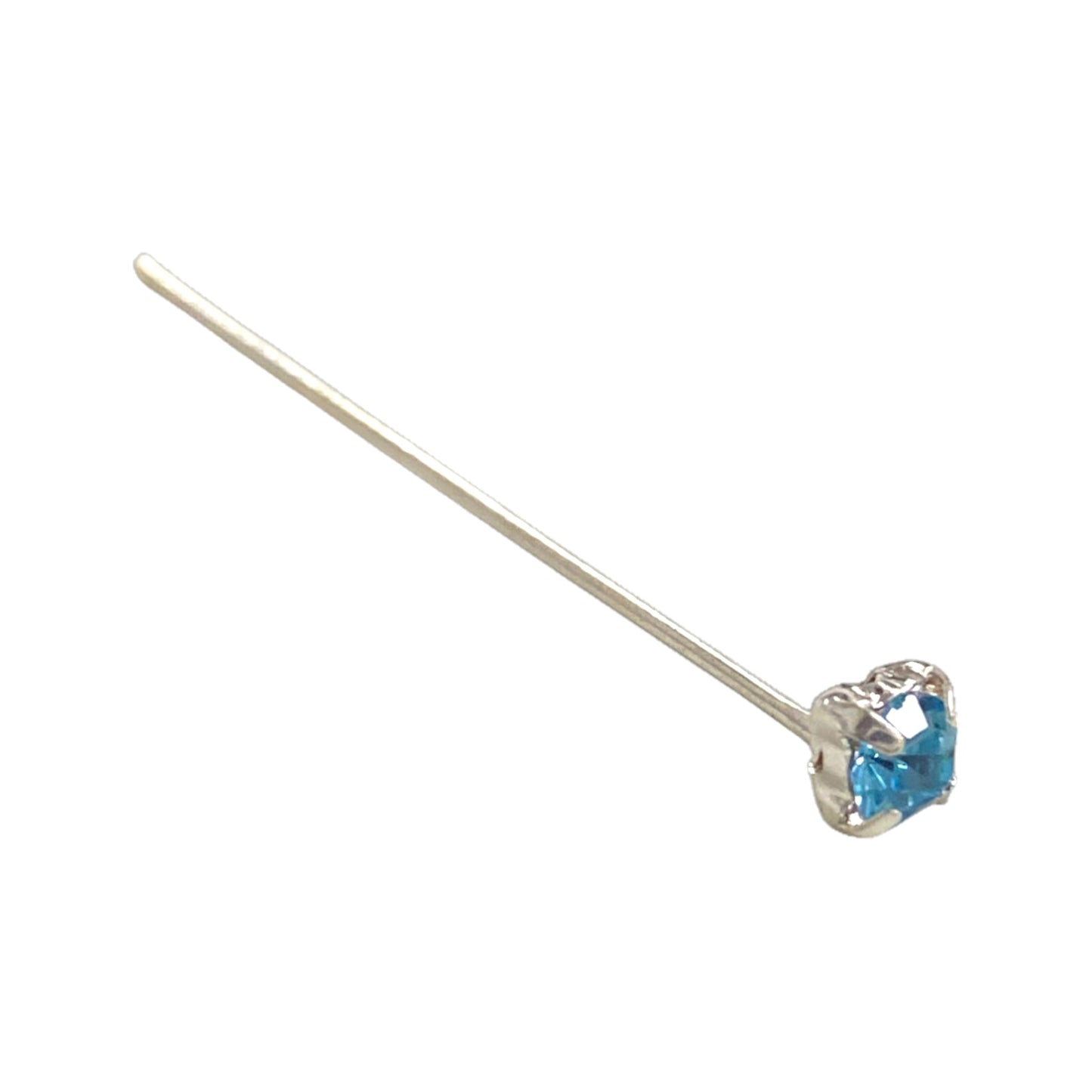 36 MM SILVER HEADPIN WITH BLUE RHINESTONE - 5 PCS