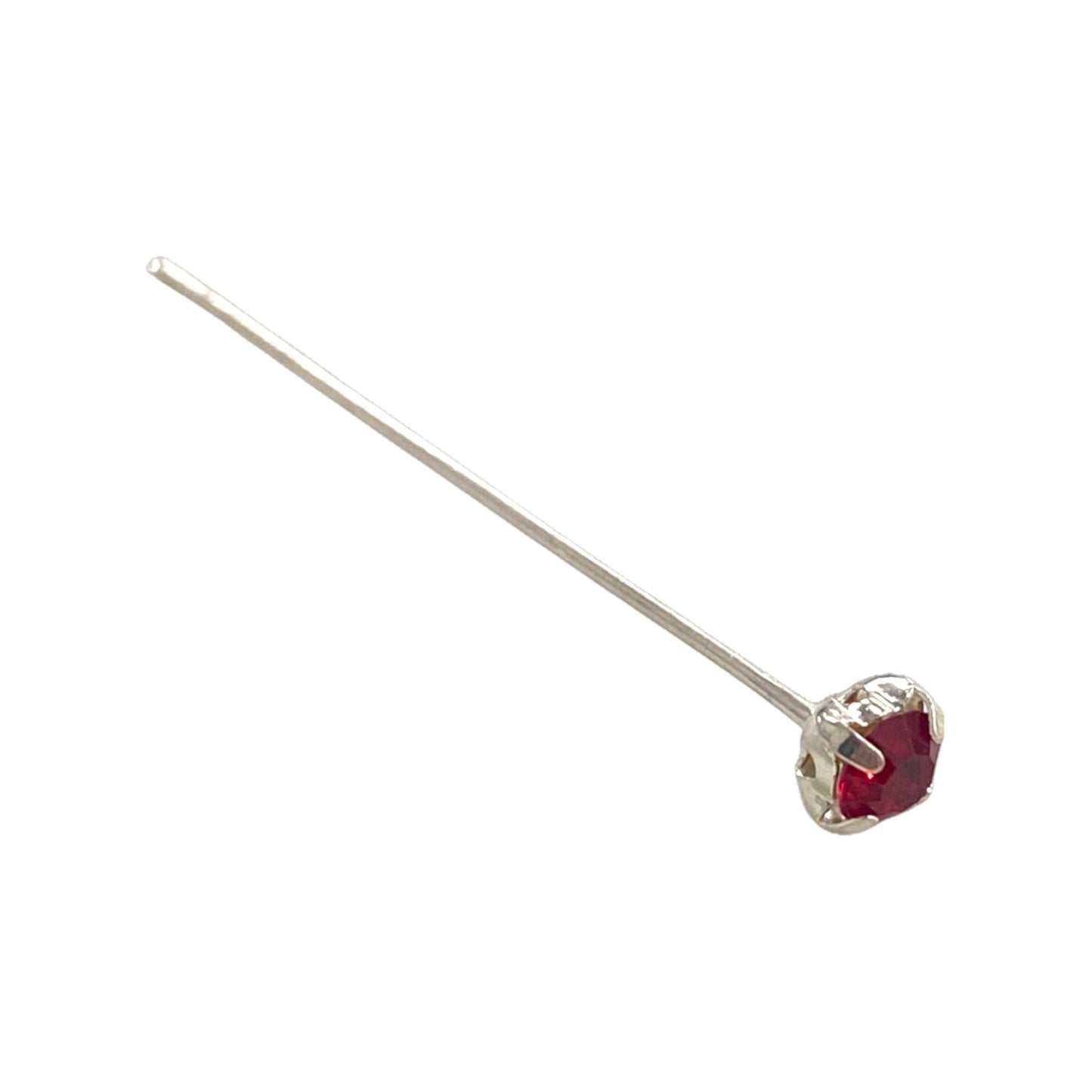 36 MM SILVER HEADPIN WITH DARK RED RHINESTONE - 5 PCS