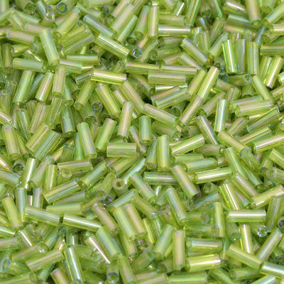 6 - 8 MM BUGLE BEADS - 100 G - LIME RAINBOW