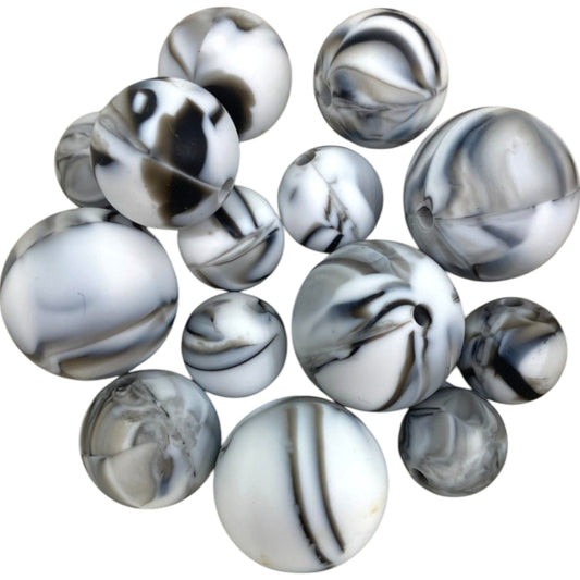 SILICONE BEADS - BLACK AND WHITE SWIRLS