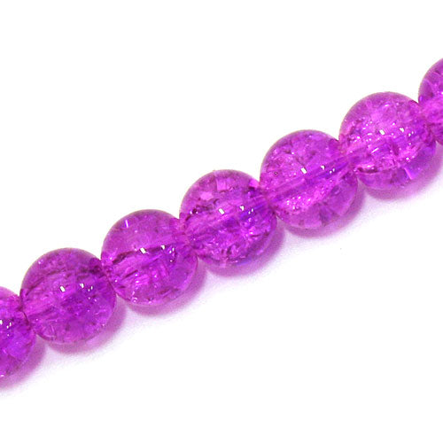 10 MM ROUND GLASS CRACKLE BEADS PURPLE - 82 PCS