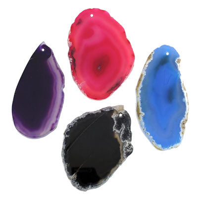 AGATE PENDANTS APPROX 50 - 65 MM RANDOM SELECTED MIX COLOURS - 4 PCS