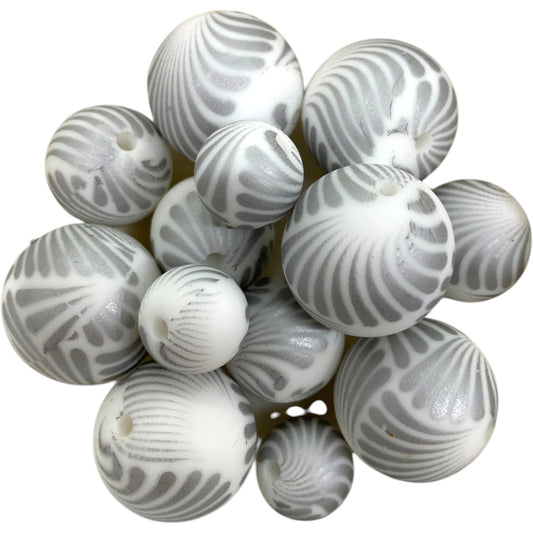 SILICONE BEADS - GREY STRIPES