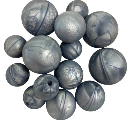 SILICONE BEADS - GREY SWIRL