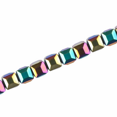 6 MM CRYSTAL CUBE BEADS METALLIC RAINBOW - 100 PCS