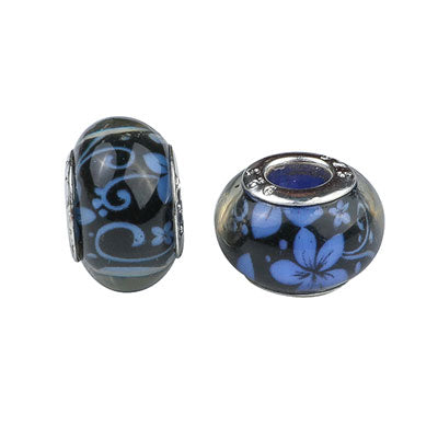 14 MM (5 MM HOLE) LARGE HOLE BEADS - BLUE & BLACK - 6 PCS