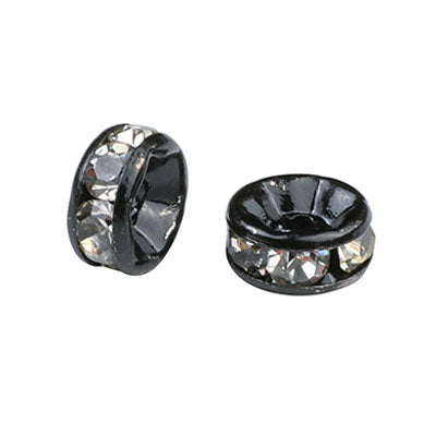 7 MM RHINESTONE SPACER - BLACK / CLEAR - 8 PCS