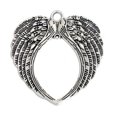 DOUBLE ANGEL WING CHARM PENDANT 70 MM SILVER - 1 PC