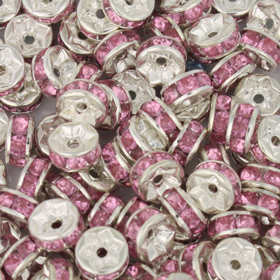 6MM RHINESTONE RONDELLE SPACER LIGHT PINK - 16 PCS