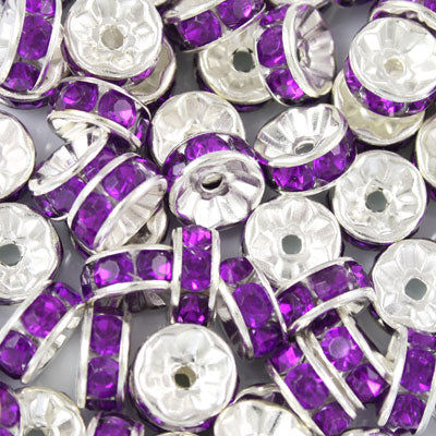 8MM RHINESTONE RONDELLE SPACER PURPLE- 7 PCS