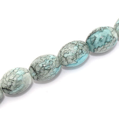 16 X 12 MM OVAL GLASS BEADS LIGHT AQUA / GREY - 50 PCS