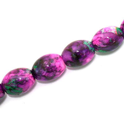 16 X 12 MM OVAL GLASS BEADS PINK / GREEN - 50 PCS