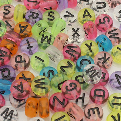 7 MM ALPHABET BEADS MIX COLOURS  - APPROX 85 PCS