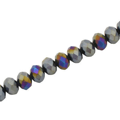 6 X 4 MM CRYSTAL RONDELLE BEADS HEMATITE AB - APPROX 92 / PCS