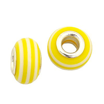 14 MM WITH (5 MM HOLE) LARGE HOLE BEADS - YELLOW WHITE - 8 PCS