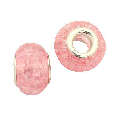 14 MM WITH (5 MM HOLE) LARGE HOLE BEADS - PINK CRACKLE - 5 PCS