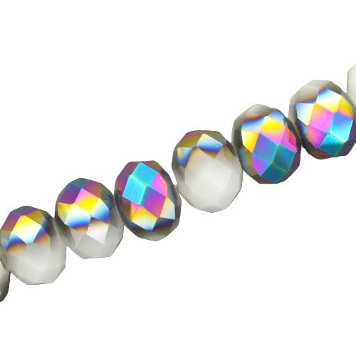 14 X 10 MM CRYSTAL RONDELLE BEADS WHITE METALLIC RAINBOW - APPROX 60 / PCS