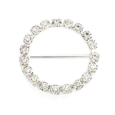 28 mm Round Silver / Clear Rhinestone Buckle - 2 pc