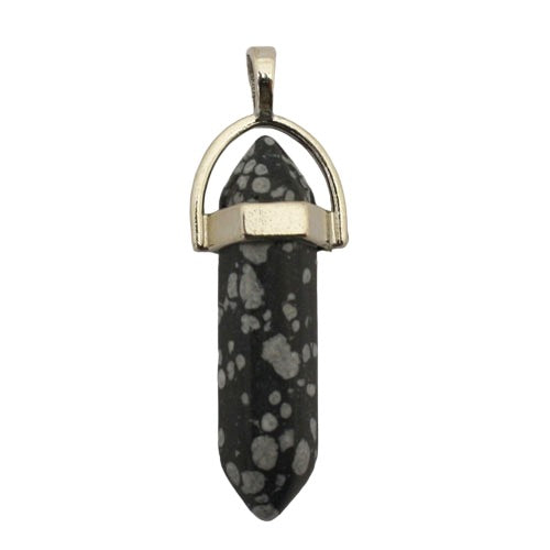 SNOWFLAKE OBSIDIAN DOUBLE POINT PENDANT 40 MM - 1 PCS