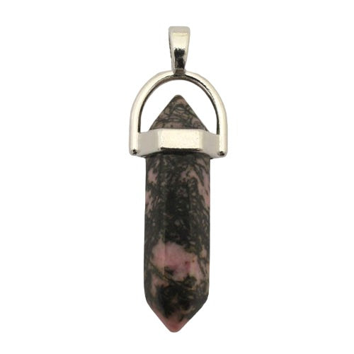 RHODONITE DOUBLE POINT PENDANT 40 MM - 1 PCS