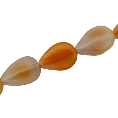 CARNELIAN TEARDROP ORANGE/WHITE  30 X 20 MM BEADS - 13 PCS