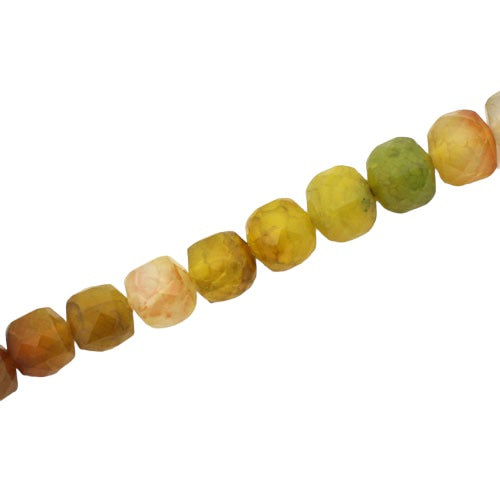 AGATE 8 MM FACETED CUBE BEADS YELLOW ORANGE MIX - APPROX 44 PCS