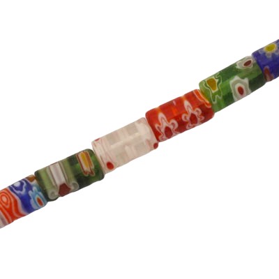 10 X 6 MM MILLEFIORI TUBE BEADS MIX COLOURS - 38 PCS