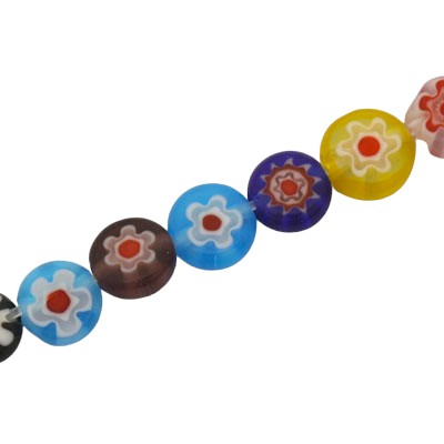 8 MM FLAT ROUND MILLEFIORI BEADS MIX COLOURS - 45 PCS