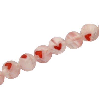 6 MM ROUND BEADS WHITE WITH RED HEART - 65 PCS