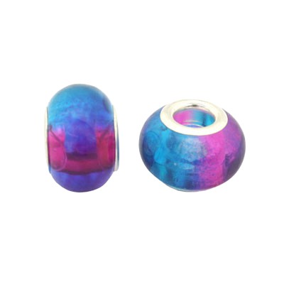 14 MM (5 MM HOLE) LARGE HOLE BEADS - AQUA / PINK - 10 PCS