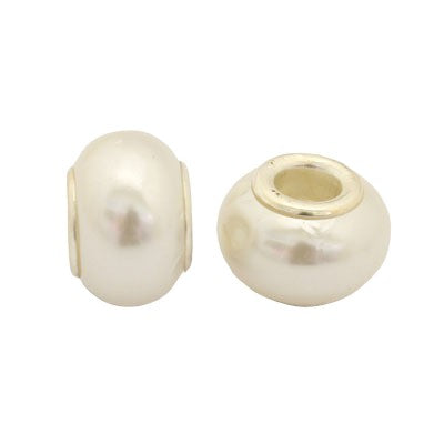 14 MM (5 MM HOLE) LARGE HOLE BEADS - PEARL WHITE  - 10 PCS