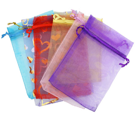 15 X 10 CM ORGANZA BAGS MIX COLOURS - 6 PCS