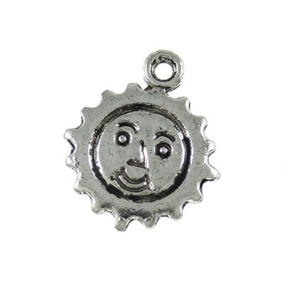 SUN FACE CHARM 14 MM SILVER  - 15 PCS