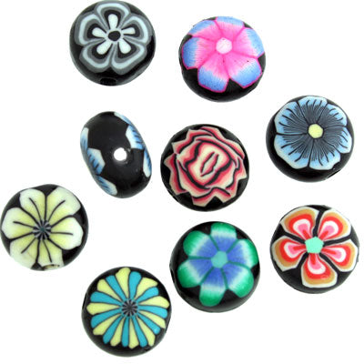 12 MM FLAT ROUND - POLYMER CLAY BEADS - 16 PCS