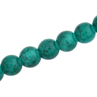 10 MM ROUND GLASS BEADS TEAL WITH BLACK CRACKLE FINISH - 74 PCS