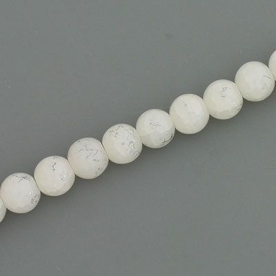 6 MM ROUND GLASS BEADS WHITE WITH BLACK CRACKLE FINISH - 140 PCS