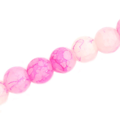 10 MM ROUND GLASS BEADS WHITE WITH PINK CRACKLE FINISH - 74 PCS