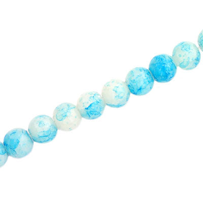 6 MM ROUND GLASS BEADS WHITE WITH AQUA CRACKLE FINISH - 140 PCS