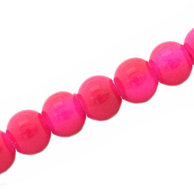 12 MM ROUND GLASS OPAQUE BEADS HOT PINK - 70 PCS