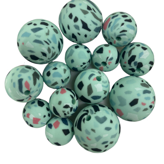 SILICONE BEADS - PRINTED MINT TERRAZZO