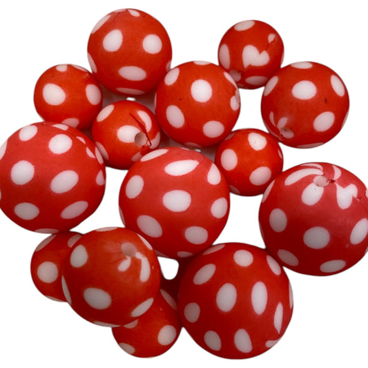 SILICONE BEADS - RED SPOTTED