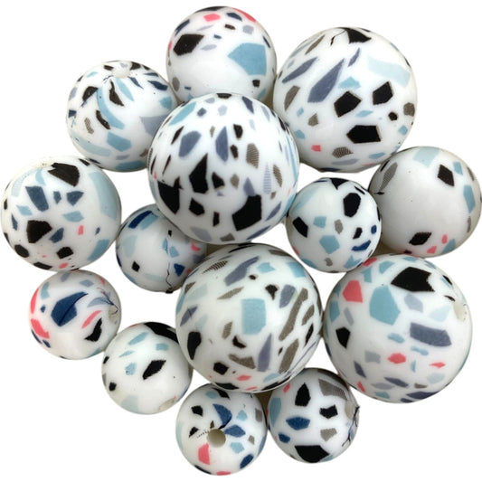 SILICONE BEADS - WHITE TERRAZZO